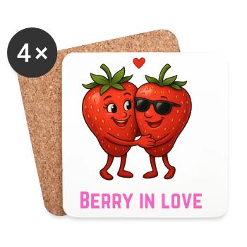 Berry in Love Strawberry Couple Cartoon - Coasters (set of 4) - white - Front