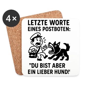 postbote briefträger hund beißen lustig witz - Untersetzer (4er-Set) - Weiß - Vorne
