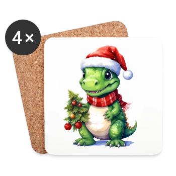 Cute dino suitable for Christmas - Coasters (set of 4) - white - Front