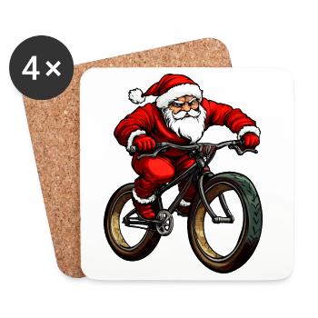 Biker Weihnachten / Weihnachtsmann Mountainbiker - Untersetzer (4er-Set) - Weiß - Vorne