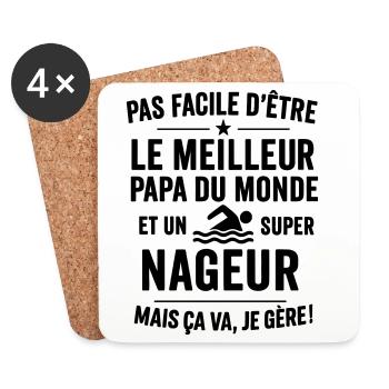 Natation – Super Papa Nageur - Dessous de verre (lot de 4) - blanc - Devant