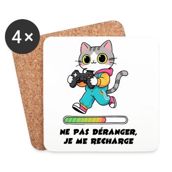 Chat gamer, ne pas déranger je me recharge - Dessous de verre (lot de 4) - blanc - Devant