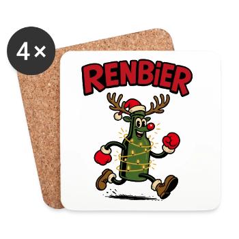 Renbier – Idée cadeau de bière de Noël - Dessous de verre (lot de 4) - blanc - Devant