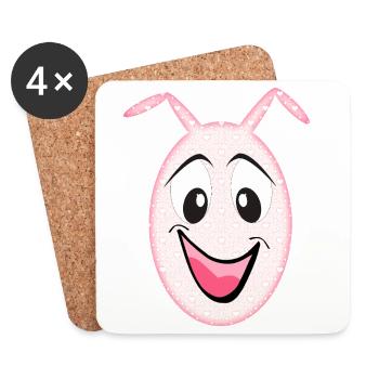 Petit monstre mignon Visage de lapin Coeurs - Dessous de verre (lot de 4) - blanc - Devant