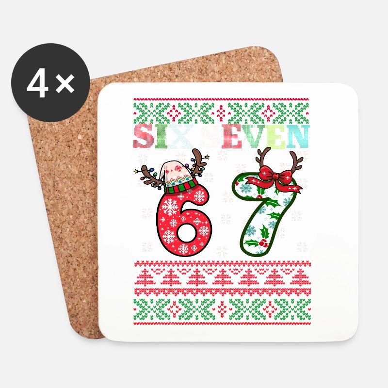 67 Christmas Funny Six Seven Meme - Untersetzer (4er-Set) - Weiß