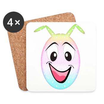 Pastel Cœurs Sourire Œuf Kawaii - Dessous de verre (lot de 4) - blanc - Devant