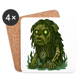 Bouledogue zombie aux yeux lumineux et boussole - Dessous de verre (lot de 4) - blanc - Devant