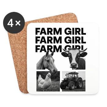 Farm Girl – Pferd Kuh Huhn Traktor Design - Untersetzer (4er-Set) - Weiß - Vorne