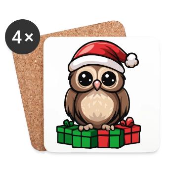 Eule Weihnachten Geschenke - Untersetzer (4er-Set) - Weiß - Vorne