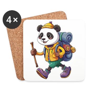 Süßer Panda Wandern, Camping Abenteuer Rucksacktourist. - Untersetzer (4er-Set) - Weiß - Vorne