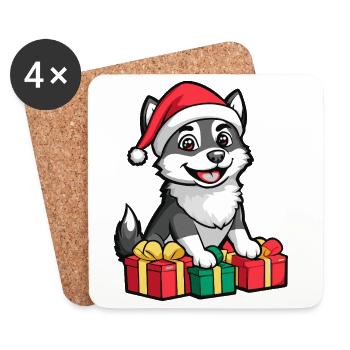 Cadeaux de Noël pour chiens husky - Dessous de verre (lot de 4) - blanc - Devant
