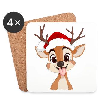 Cerf et Noël - Dessous de verre (lot de 4) - blanc - Devant