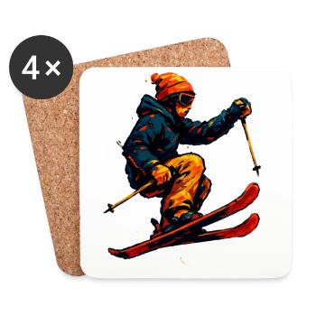 Skifahren | Skifahrer | Berg - Untersetzer (4er-Set) - Weiß - Vorne