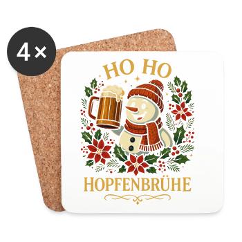 Ho Ho Hopfenbrühe Bier Schneemann Weihnachts Shirt - Untersetzer (4er-Set) - Weiß - Vorne