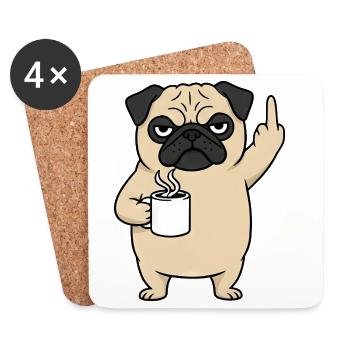 Genervter Mops mit Kaffee Mittelfinger Cartoon - Untersetzer (4er-Set) - Weiß - Vorne
