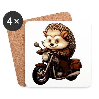 Hérisson moto - Dessous de verre (lot de 4) - blanc - Devant