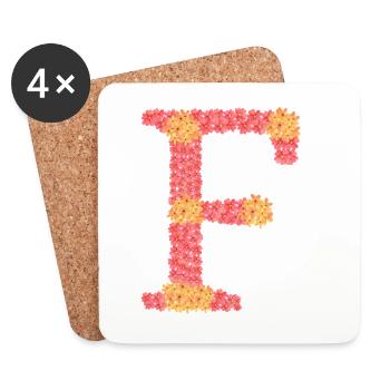 Dein Initial "F" mit Blüten  - Untersetzer (4er-Set) - Weiß - Vorne
