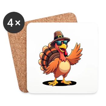 Thanksgiving Drôle Dinde de Thanksgiving - Dessous de verre (lot de 4) - blanc - Devant