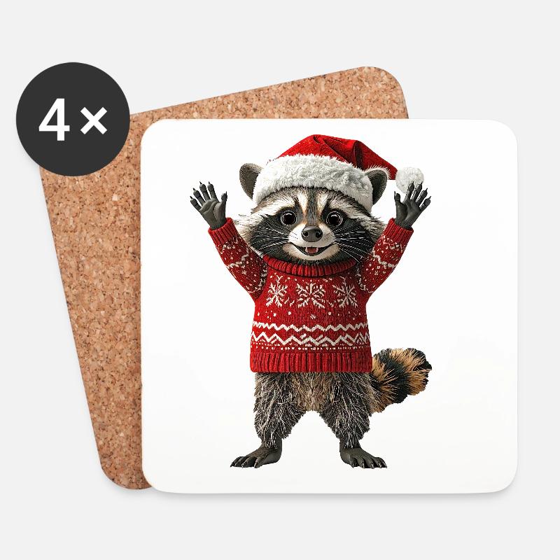 Waschbär - Untersetzer (4er-Set) - Weiß