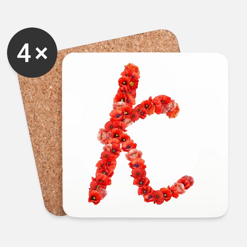 Initial K aus Mohnblumen - Untersetzer (4er-Set) - Weiß