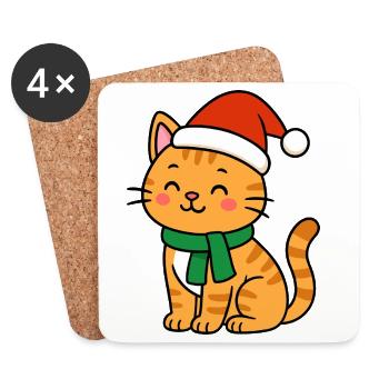 Kawaii Christmas Kitten - Coasters (set of 4) - white - Front