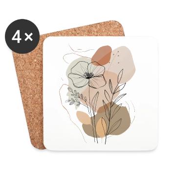 Boho Floral Line Art, Minimalist Nature Design - Coasters (set of 4) - white - Front