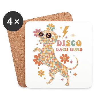 Techno Disco Dachshund Ball Party Drôle - Dessous de verre (lot de 4) - blanc - Devant