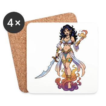 Orientalische Cosplay-Heldin mit Schwert - Untersetzer (4er-Set) - Weiß - Vorne