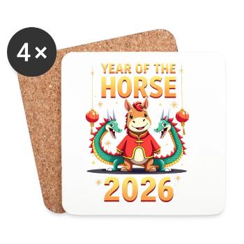 Nouvel An chinois du cheval 2026 - Dessous de verre (lot de 4) - blanc - Devant