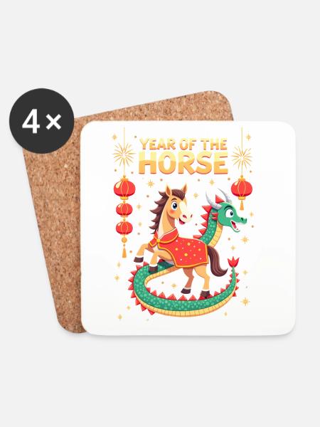 Chinese New Year Of The Horse 2026 - Untersetzer (4er-Set) - Weiß