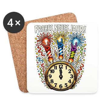 Frohes Neues Jahr Rock N Roll Geschenk 2025 - Untersetzer (4er-Set) - Weiß - Vorne