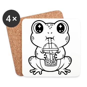 Grenouille mignonne avec design artistique en tisane bubble - Dessous de verre (lot de 4) - blanc - Devant