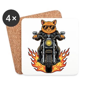 Motocycliste Chat Cool Flammes de moto - Dessous de verre (lot de 4) - blanc - Devant