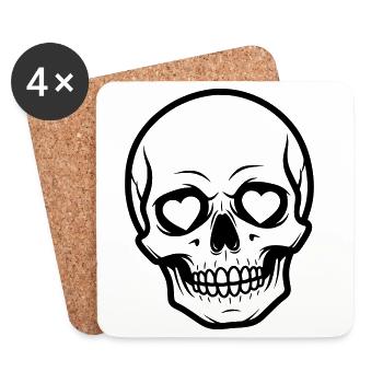 Totenkopf Herz Line Art Illustration Design - Untersetzer (4er-Set) - Weiß - Vorne