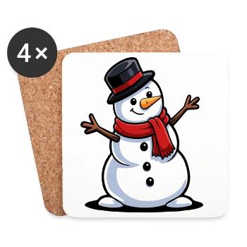 Mascotte d’hiver du Petit bonhomme de neige mignon - Dessous de verre (lot de 4) - blanc - Devant