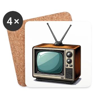 Retro Fernseher mit Antennen - Untersetzer (4er-Set) - Weiß - Vorne