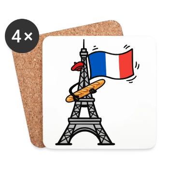 Baguette drôle de drapeau français de la Tour Eiffel - Dessous de verre (lot de 4) - blanc - Devant