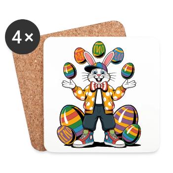 Colorful Easter bunny with egg wreath - Coasters (set of 4) - white - Front