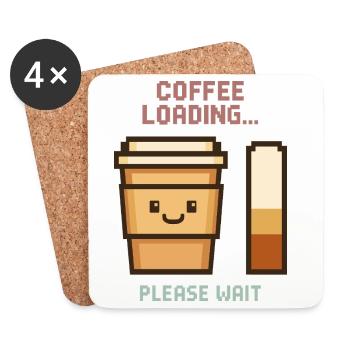 Coffee Loading Pixel Art - Morgenstart mit Charme - Untersetzer (4er-Set) - Weiß - Vorne
