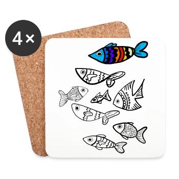 Colorful fish over fish - Coasters (set of 4) - white - Front