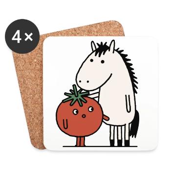 Pferde- und Tomatengefährten - Untersetzer (4er-Set) - Weiß - Vorne