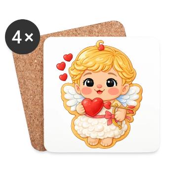 Motif biscuit doux ange de la Saint-Valentin avec cœur - Dessous de verre (lot de 4) - blanc - Devant