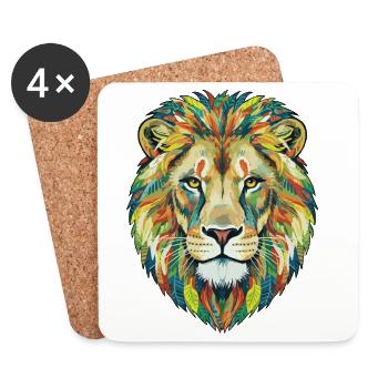 Colorful Lion Head with Leaf Pattern - Coasters (set of 4) - white - Front