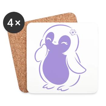 Cute Minimalist Penguin Silhouette Girl - Coasters (set of 4) - white - Front
