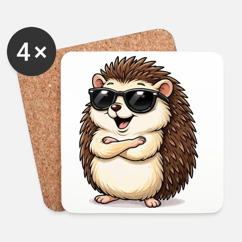 Igel mit Sonnenbrille - Untersetzer (4er-Set) - Weiß