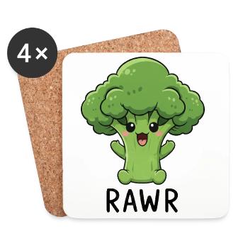 Dessin animé de brocoli sucré aux légumes Rire Joie Végan - Dessous de verre (lot de 4) - blanc - Devant