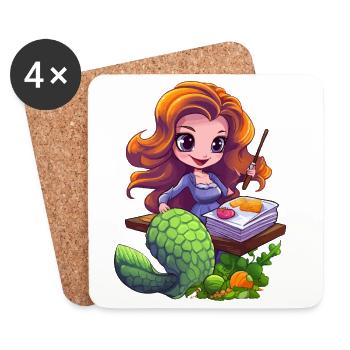 Mermaid artist at drawing board - Coasters (set of 4) - white - Front