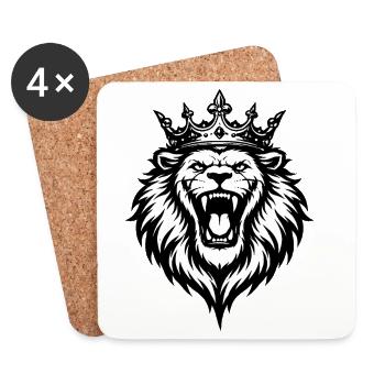 Lion rugissant avec couronne - Dessous de verre (lot de 4) - blanc - Devant