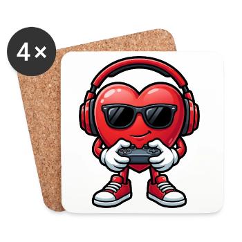 Cool Gamer Heart with Headphones and Controller - Coasters (set of 4) - white - Front