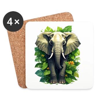Un éléphant dans la jungle - Dessous de verre (lot de 4) - blanc - Devant